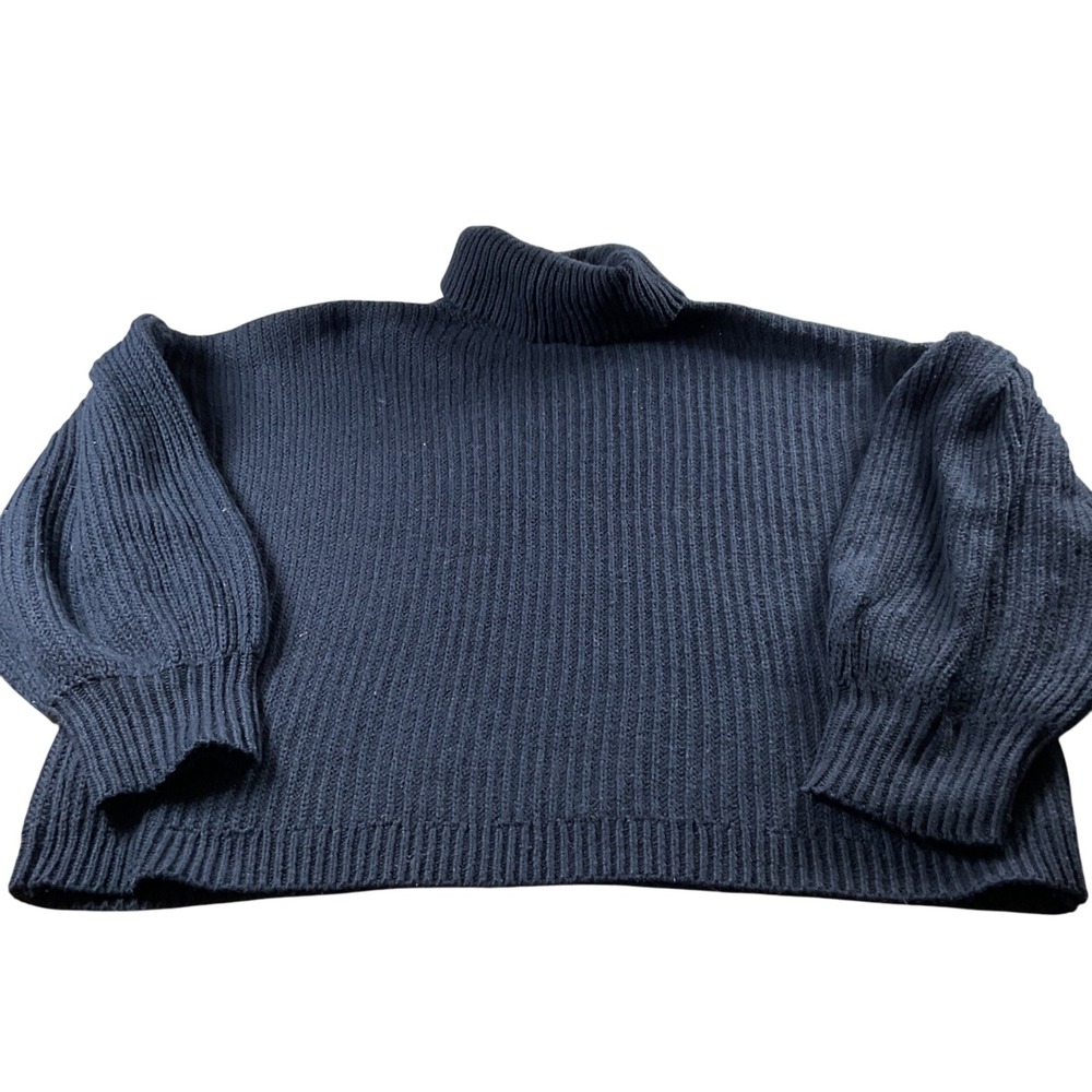 Free Assembly XXL Blue Turtleneck Ribbed Knit Balloon Sleeve Sweater Pullover